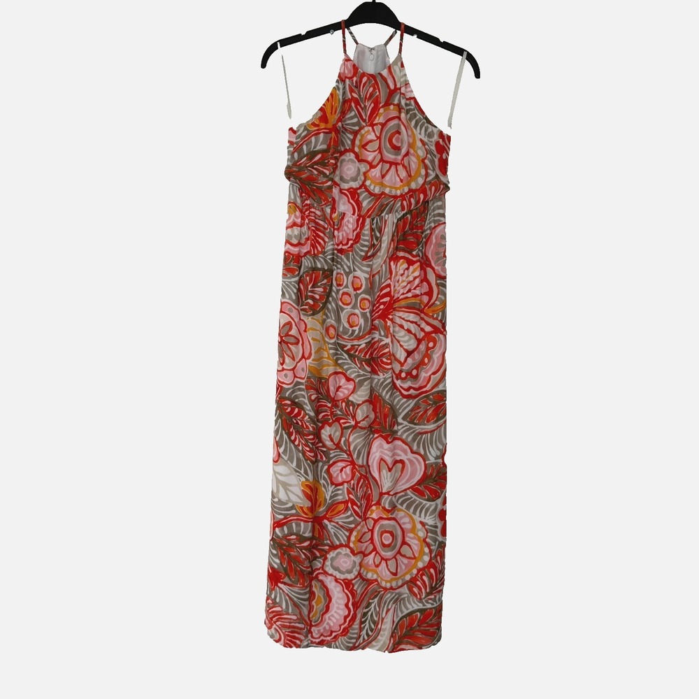 LOFT VERONA Maxi Dress 4P Halter‎ Neck Rayon Floral Lined Tropical Beach Resort